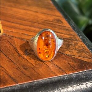 Baltic Amber Sterling Silver 925 Handset Ring (Light Inner-Ring Patina), Sz 7.25
